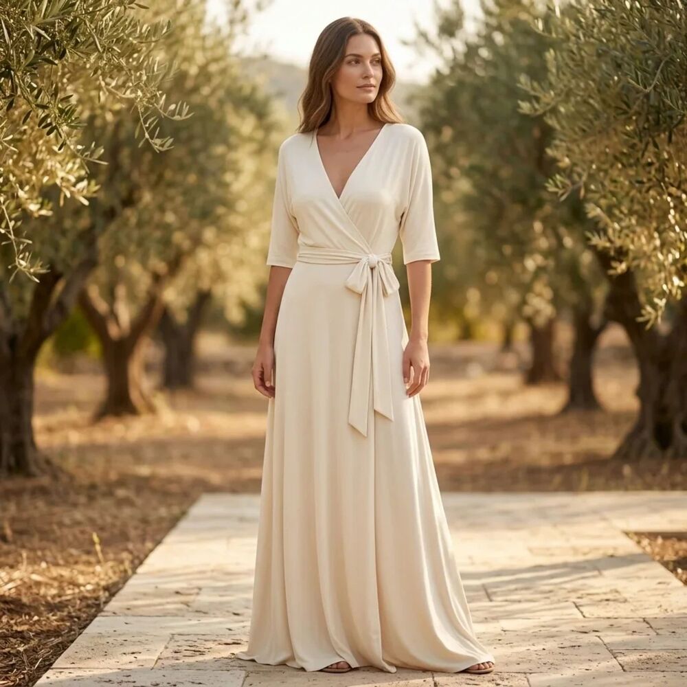 J. Peterman cream / off-white 95% Rayon, wrap dress | Sz L